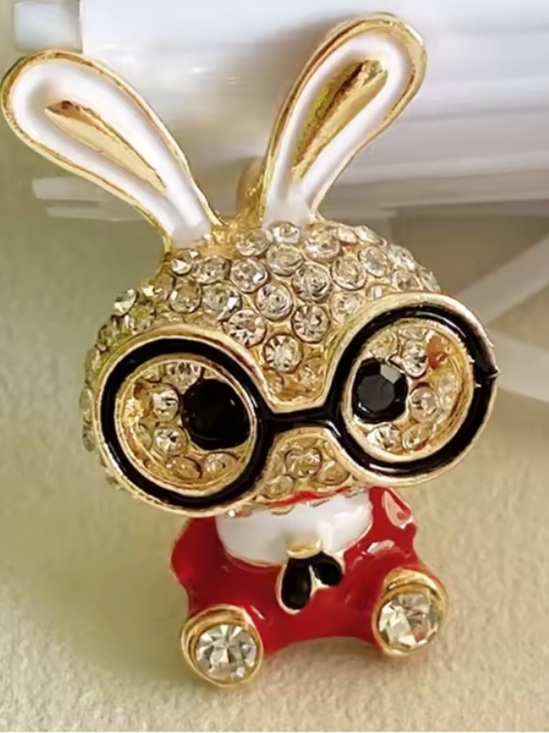 Anthropologie Jewelry - New! Anthropologie Gold-Tone Bunny Brooch with Red Enamel and Clear Crystals